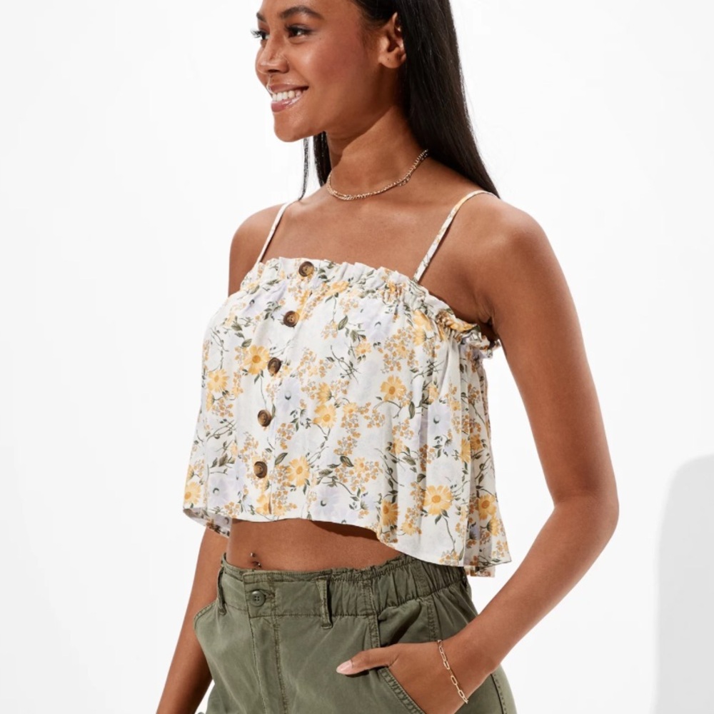 American Eagle Floral Button-Up Crop Top Small NWT
